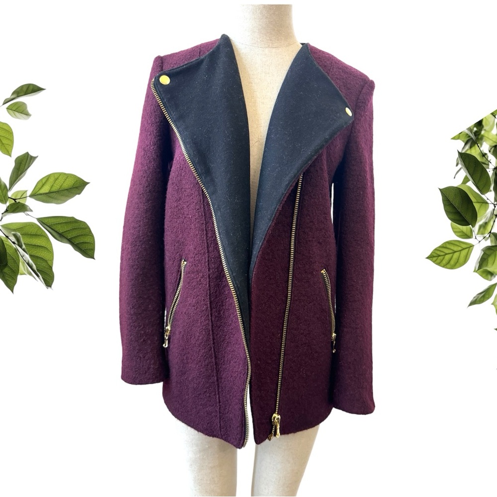Forever 21 Womens Moto Jacket / Coat, Purple & Black, Gold Zippers, Size M